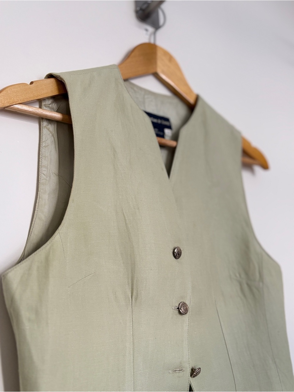 Vintage Tristan & Iseut Sage Green Linen Blend Button Front Vest Size 5